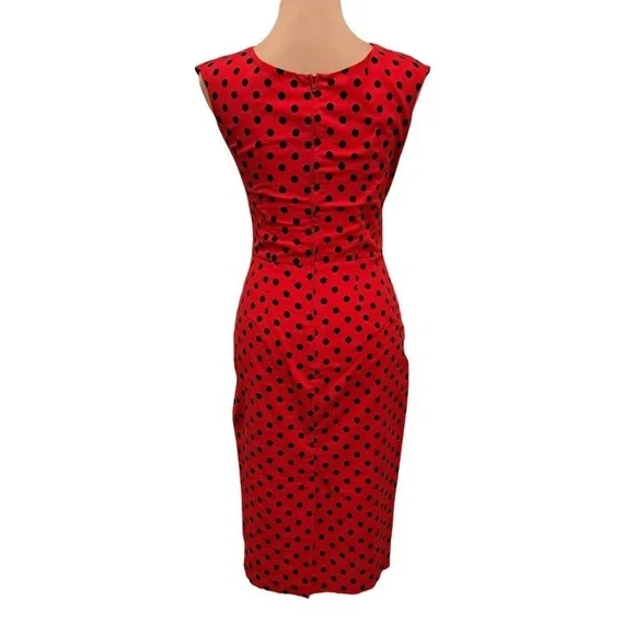 Bernie Dexter Black and Red Polka Dot Wiggle Dress Size S - Picture 3 of 16